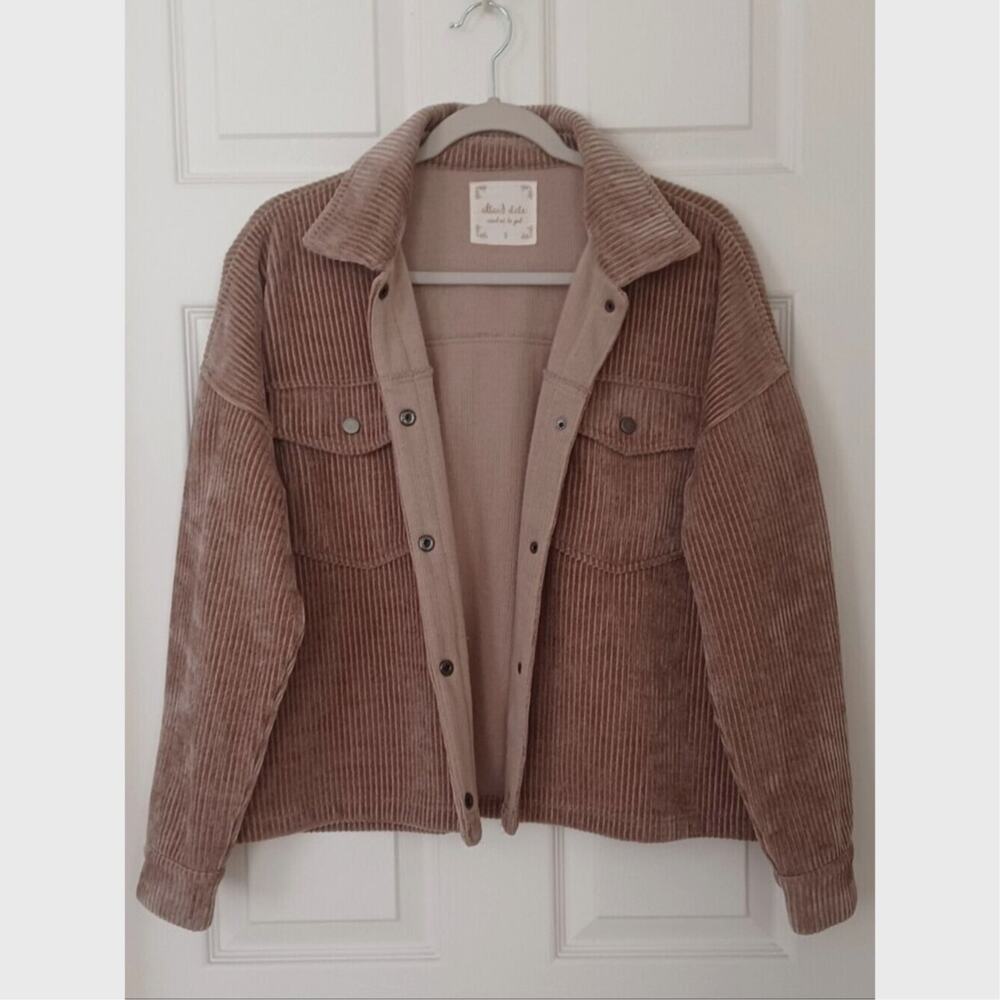 Altar'd State Avery Corduroy Shacket Tan Boxy Crop S